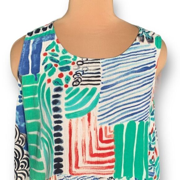 Orientque Alberobello Dress Blue Green Abstract Print Sleeveless Linen Blend - Picture 5 of 12
